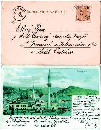 Österreich 1899, Bosnien Sarajevo-Litho AK m. 2 Kr. u. Dalmatien K1 Risan