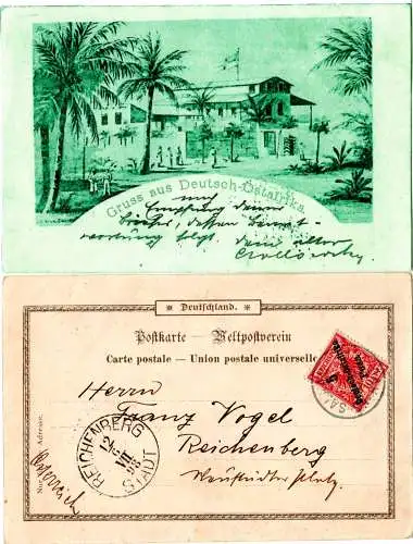 DOA 1898, 5 P./10 Pf. auf AK m. K1 Dar-Es-Salaam n. Österreich