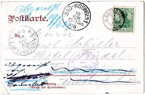 Württemberg 1906, K2 WEHINGEN auf Nachsende Gruss aus Obernheim Farb AK 