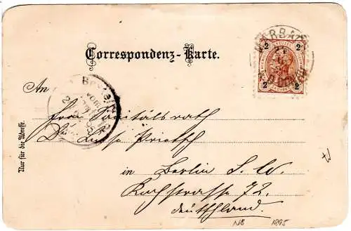 Österreich 1895, 2 Kr. auf Gruss aus Marbach Litho-AK m. K1 Marbach A.D. Donau