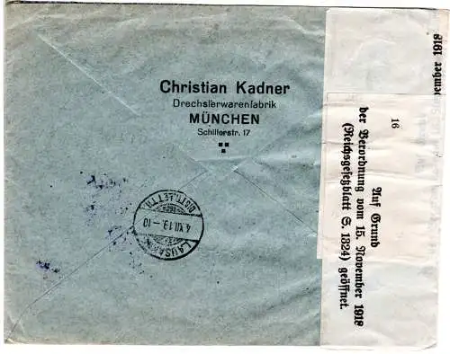 Bayern 1919, 60+10 Pf. auf Eilboten Zensur Brief v. München 33 i.d. Schweiz
