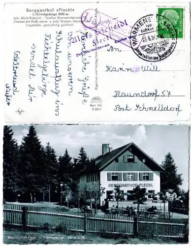 BRD 1956, Landpoststpl. 13a FLECKL über Warmensteinach auf Gasthof-AK m. 10 Pf.