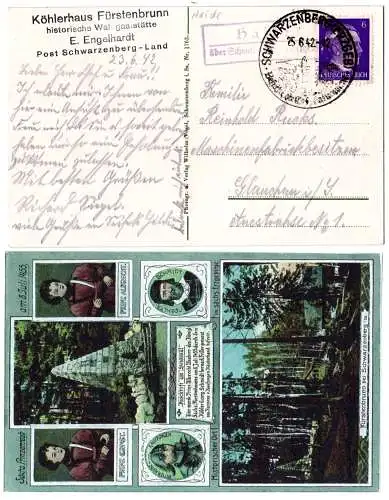 DR 1942, Landpost Stpl. HAIDE über Schwarzenberg auf Farb-AK Sächs. Prinzenraub