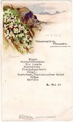 Schweiz 1924, 8 Portomarken auf Menukarte m. 10 C. v. Küsnacht