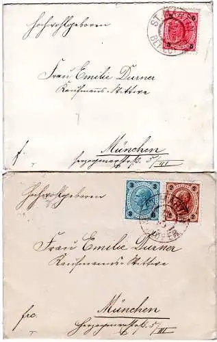 Österreich 1898, K2 ST. MARTIN BEI LOFER auf 2 Briefen n. München