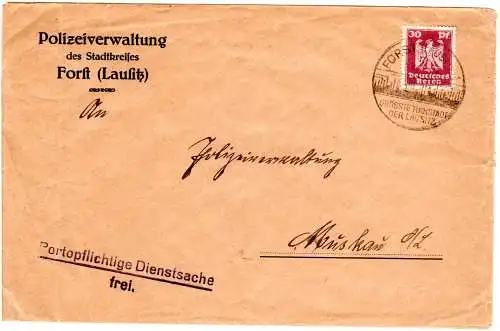 DR 1924, EF 30 Pf. auf portopfl. Dienstsache der Polizeiverwaltung Forst