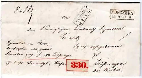 Preussen 1865, R3 ERFURT PACKKAMMER auf Paket Brief n. Worbis