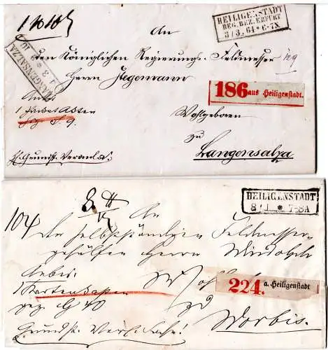 Preussen 1862/64, HEILIGENSTADT, 2 Paket Briefe m. versch. Stempeln u. Etiketten