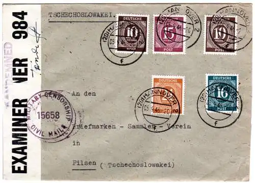 1946, selt. Zensur-L1 CONDEMNED auf portorichtigem Brief v. Hannover i.d. CSSR