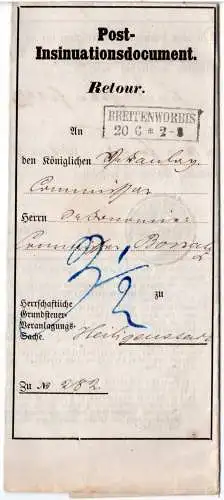 Preussen 1862, R2 Breitenworbis auf Post-Insinuationsdocument, Porto 3 1/2 SGr.