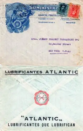 Spanien 1923, 15+25 C. auf illustriertem Reklame Umschlag v. Madrid m. Automobil