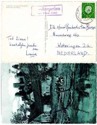 BRD 1957, Landpost Stpl. NIEDERPRÜM über Prüm auf Schönecken sw-AK m. 10 Pf.