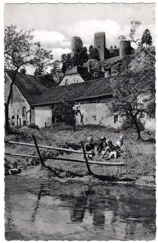 BRD 1957, Landpost Stpl. NIEDERPRÜM über Prüm auf Schönecken sw-AK m. 10 Pf.