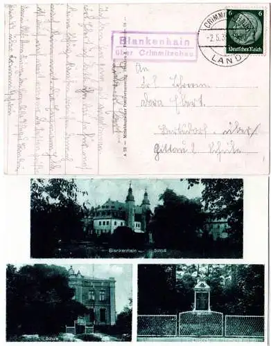 DR 1935, Landpost Stpl. BLANKENHAIN über Crimmitschau auf AK m. 6 Pf. 