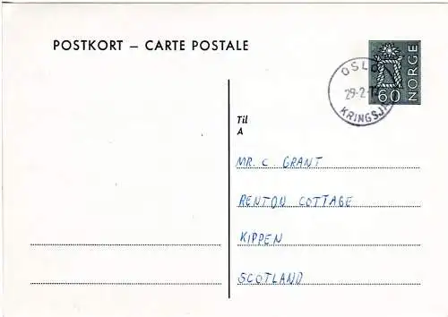 Norwegen P137, sauber gebr. 60 öre Ganzsachenkarte (Aune 144) n. Schottland