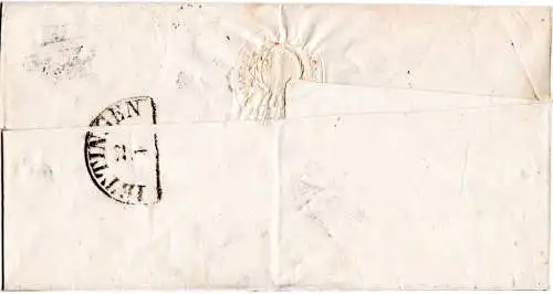 Württemberg 1856, breitr. 3 Kr. auf Brief m. Steigbügelstpl. BIBERACH n. Bayern