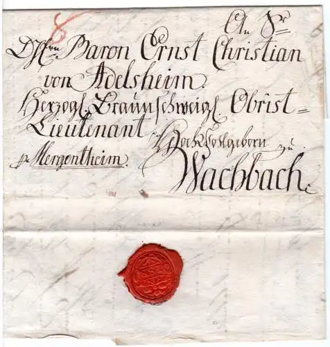 Bayern 1783, Portobrief v. Nürnberg n. Wachbach per Mergentheim, Württemberg