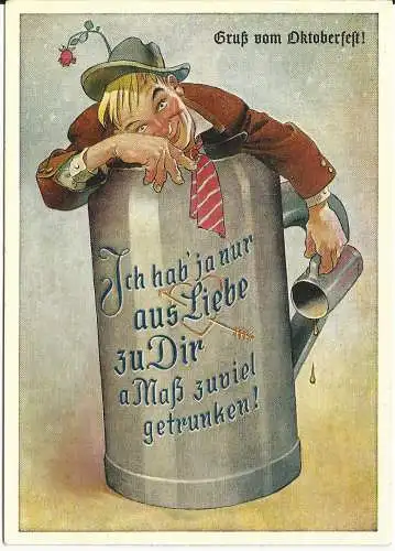 Gruss vom Oktoberfest, 1960 gebr. Jux Farb AK.
