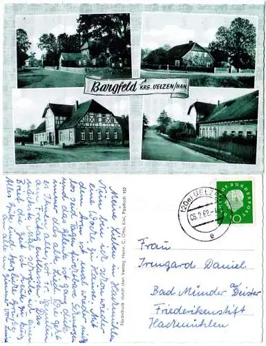 BRD 1962, Landpost Stpl. 20a BARGFELD über Uelzen auf sw-Mehrbild AK