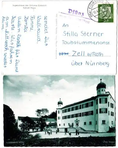 BRD 1962, Landpoststpl. PFÜNZ über Eichstätt auf sw-AK m. 10 Pf.