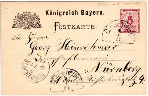 Bayern 1884, HKS OCHSENFURT m. Jahreszahl auf 5 Pf. Ganzsache