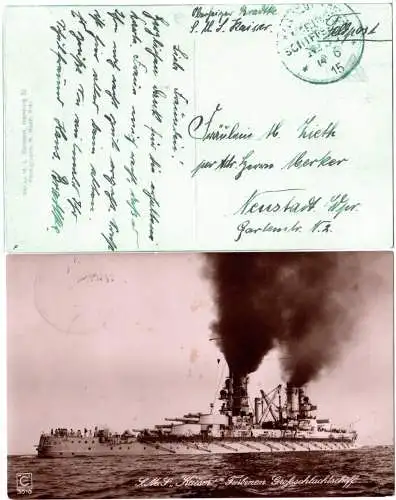 DR 1915, KD Marine Schiffspost No.50 auf FP-AK Großschlachtschiff SMS Kaiser