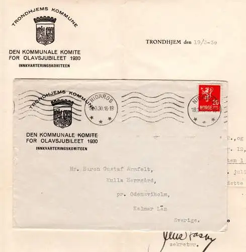 Norwegen 1930, Trondhjem Komiteet for Olafsjubileet, Brief m. 20 öre 