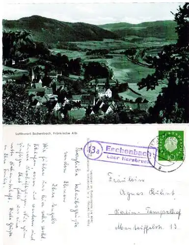 BRD 1960, Landpoststpl. 13a Eschenbach über Hersbruck auf sw-AK m. 10 Pf.
