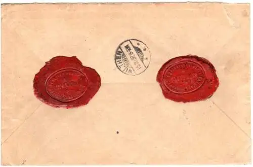 DR 1897, unfrankiert aufgegebener Wertbriefumschlag v. Rostock m. Porto 60 Pf.