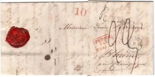Preussen 1834, Porto Brief v. Berlin n. Frankreich m. diversen Transitstempeln