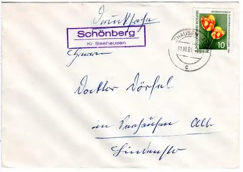 DDR 1961, Landpost Stpl. SCHÖNBERG Kr. Seehausen auf Drucksache Brief m. 10 Pf.