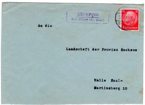 DR 1941, Landpost Stpl. MELZINGEN über Ebstorf auf Brief m. 12 Pf.