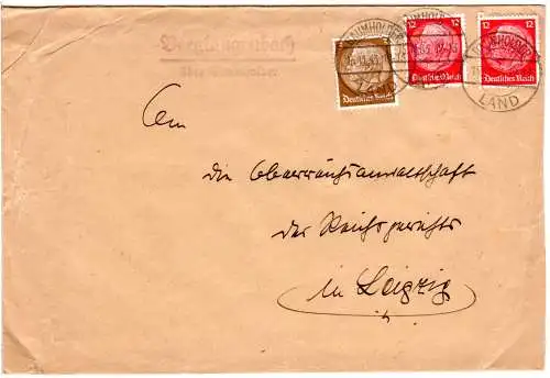 DR 1933, Landpost Stpl. Berglangenbach über Baumholder auf Brief m. 3+2x12 Pf. 