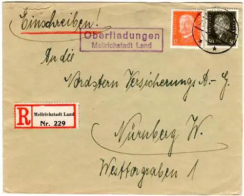 DR 1932, Landpost Stpl. OBERFLADUNGEN Mellrichstadt Land auf Einschreiben Brief