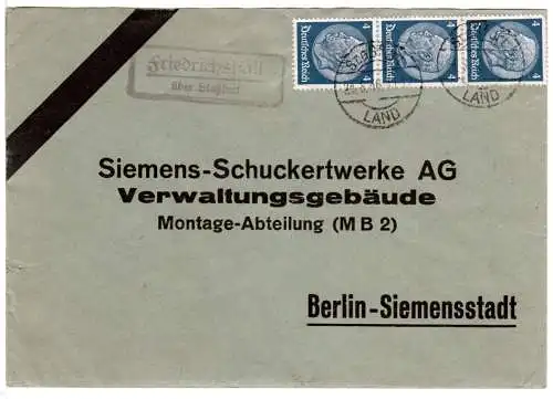 DR 1936, Landpost Stpl. FRIEDRICHSHALL über Stassfurt auf Brief m. 3x4 Pf.