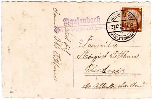 DR 1934, Landpost Stpl. DAUFENBACH über Altenkirchen auf Karte m. 3 Pf.