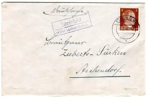 DR 1944, Landpost Stpl. STEINBILD über Lathen (Ems) auf Brief m. 3 Pf.