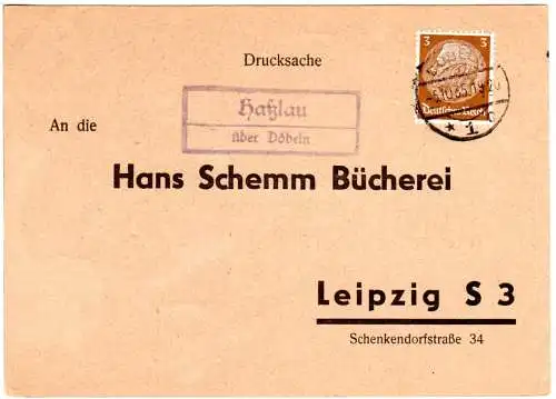 DR 1935, Landpost Stpl. Hasslau über Döbeln klar auf Karte m. 3 Pf.