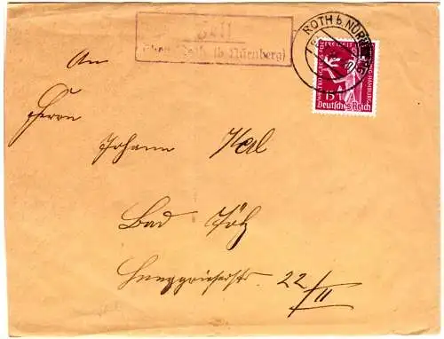 DR 1936, Landpost Stpl. ZELL über Roth (b. Nürnberg) auf Brief m. 15 Pf.