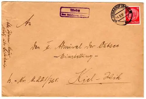 DR 1937, Landpost Stpl. NIEBY über Süderbarup auf Brief m. 12 Pf.