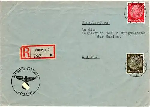DR 1937, 12+30 Pf. m. POL Lochung auf Polizeipräsident Reko-Brief v. Hannover