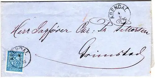 Norwegen 1870. 4 Sk. auf sehr schönem Brief m. klarem K1 Arendal