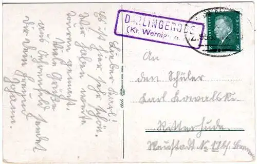 DR 1930, Landpost Stpl. DARLINGERODE (Kr. Wernigerode) auf Karte m. 8 Pf.
