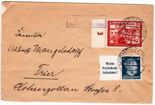 DR 1942, Landpost Stpl. SCHARLIBBE über Schönhausen (Elbe) auf Brief m. 4+8 Pf.