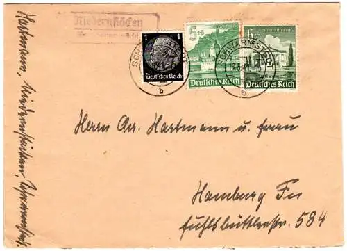 DR 1941, Landpost Stpl. NIEDERNSTÖCKEN über Schwarmsted auf Brief m. 1+5+6 Pf.