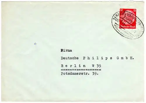 DR 1937, Bahnpost Kassel-Volkmarsen-Marburg klar auf Firmen Brief n.Berlin