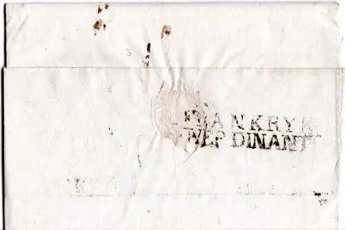 Frankreich 1825, L2 67 STRASBOURG u. 2 Transit-L2 auf Porto Brief n. Belgien 