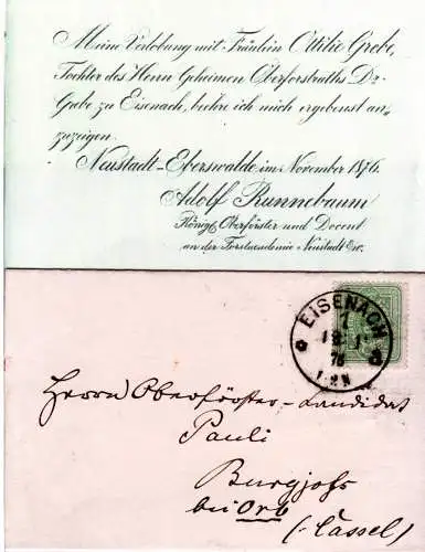 DR 1876, EF 3 Pfge. auf kl. Faltdruckdache m. K1 Eisenach n. Burgjoß