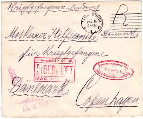DR 1916, KGF POW Zensur Brief v. Offiziers-Lager Magdeburg n. Dänemark
