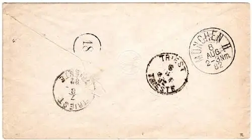 Österreich 1882, 5 Kr. Ganzsache Brief v. Graz Murvorstadt über Triest n. Bayern